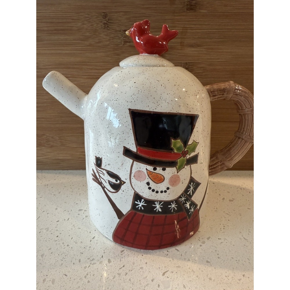 Debra Jordan Bryan Snowman & Cardinal Teapot 2015‎ By Burton And Burton Winter